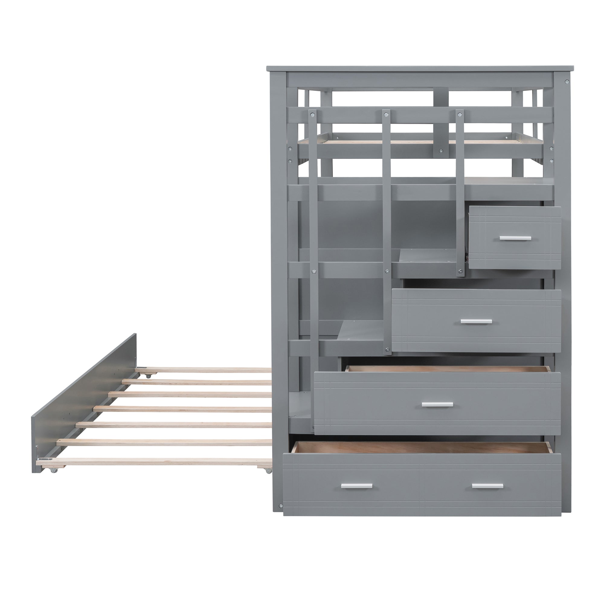 Twin Over Twin Bunk Bed with Trundle and Staircase,Gray(OLD SKU:LT000068AAE) - Atlantic Fine Furniture Melbourne FL
