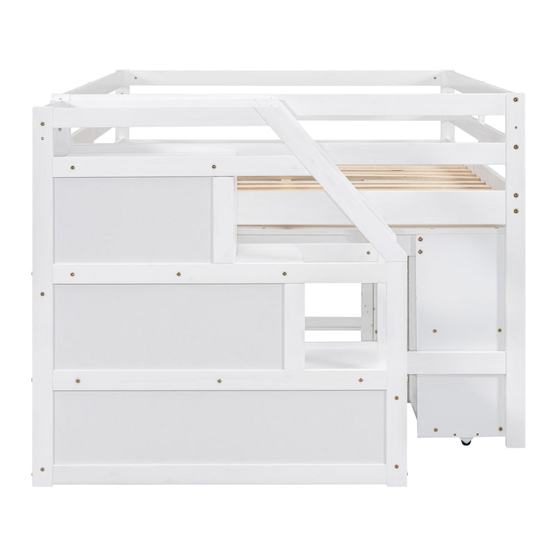 Loft Bed With Retractable Writing Desk And 3 Drawers With Storage Stairs And Shelves