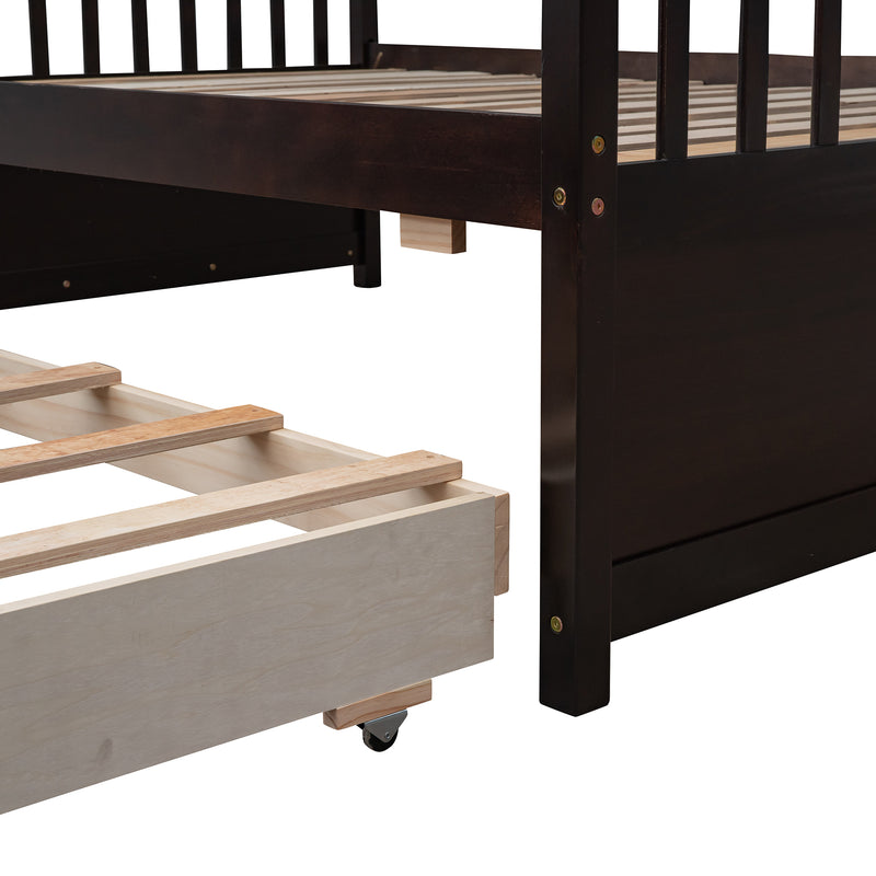 Twin-Over-Full Bunk Bed with Twin size Trundle , Separable Bunk Bed with Drawers for Bedroom - Espresso