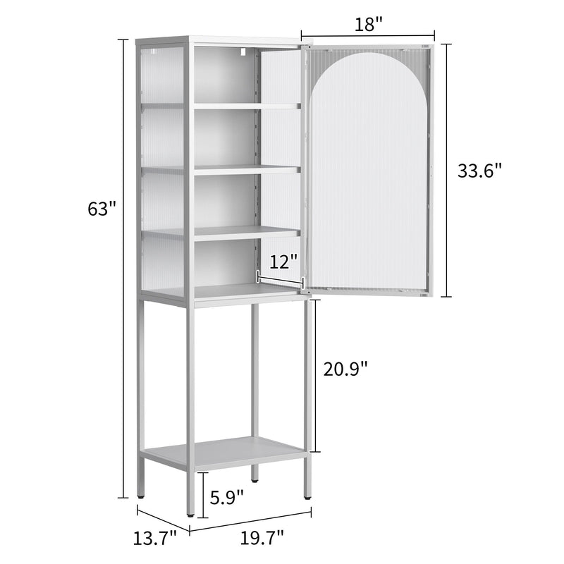 Metal Glass Door Display Storage Cabinet - 5 Tier Cube Bookshelf Storage Cabinet With 3 Adjustable Shelves For Kitchen, Dining Room, Living Room, Bathroom, Home Office