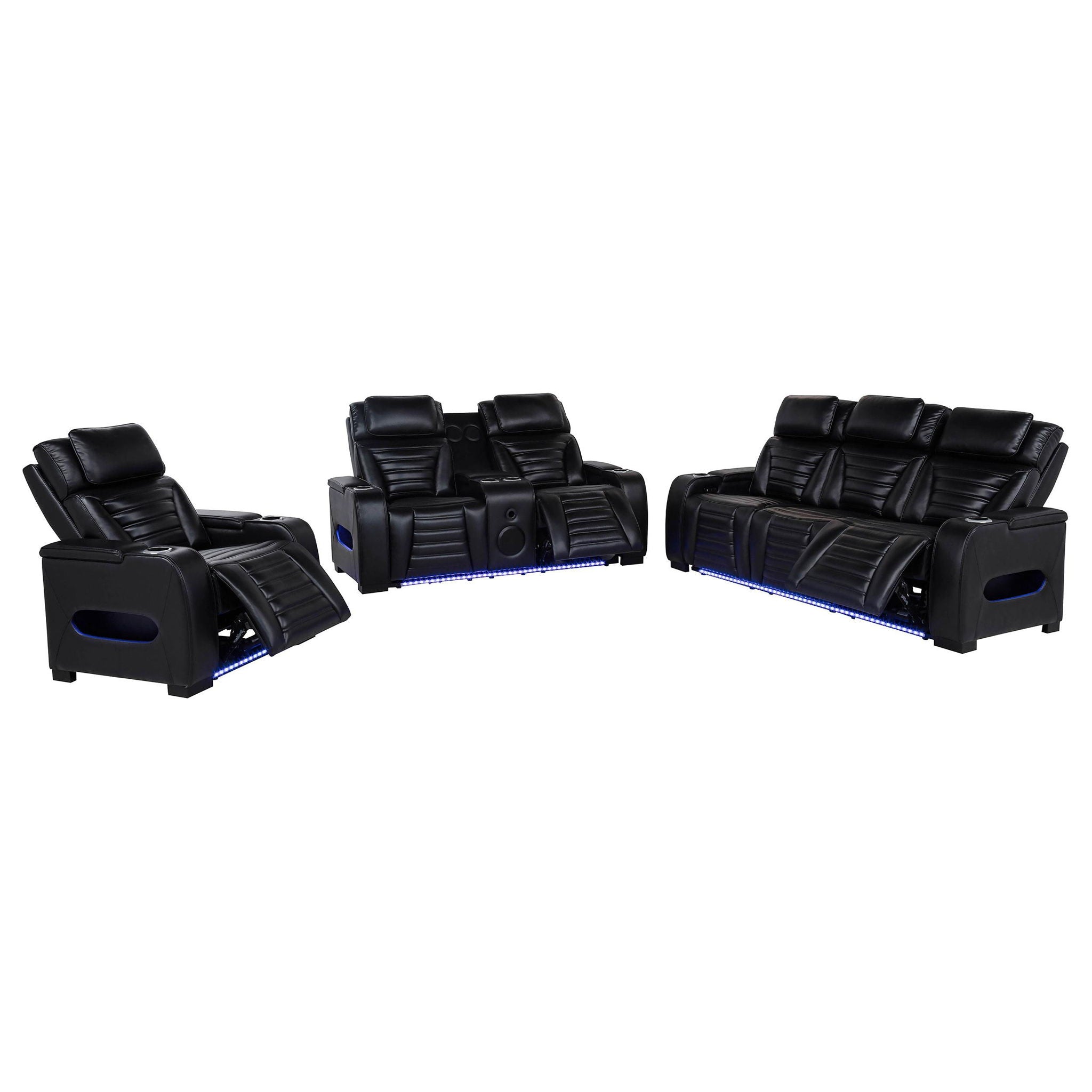 Zuma 3-piece Faux Leather Dual Power LED Sofa Set Black - Atlantic Fine Furniture Melbourne FL