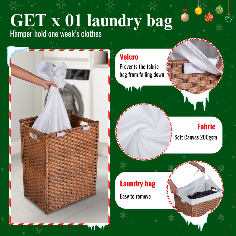 Laundry Hamper With Lid PE Rattan Powder Coating Frame Clothes Hampers With 2 Removable Bags