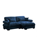 Modern Sectional Sofa With Ottoman, Round Bolster Armrests, Waist And Throw Pillows