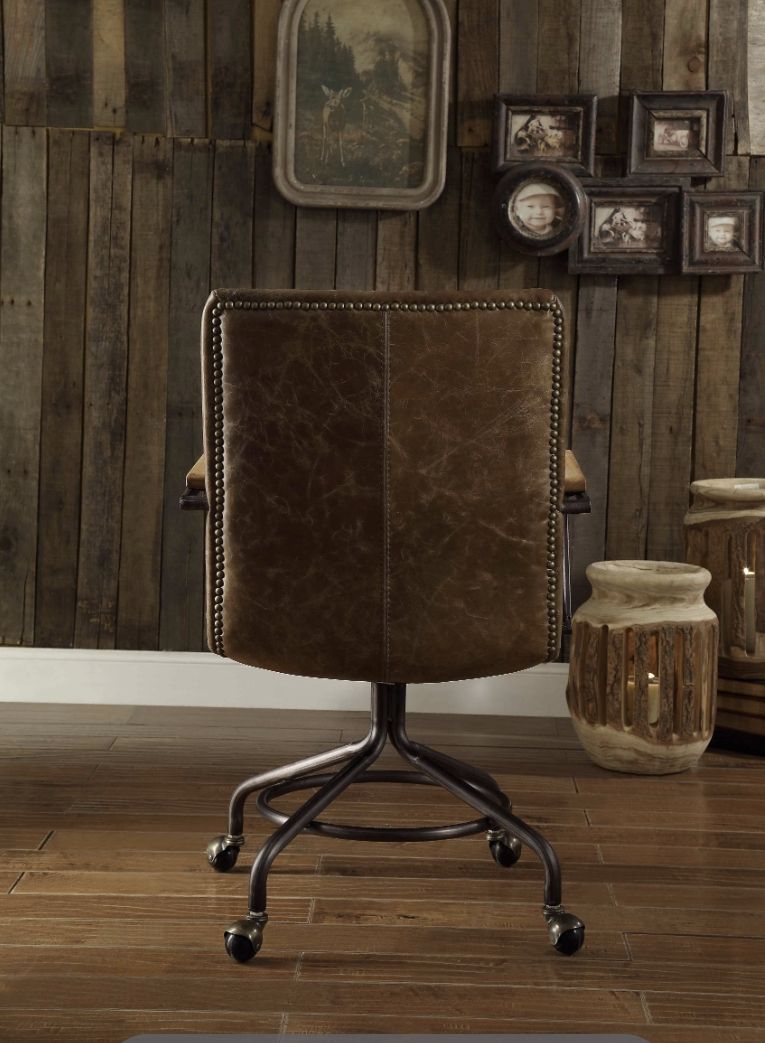 Harith - Vintage Top Grain Leather Office Chair - Brown