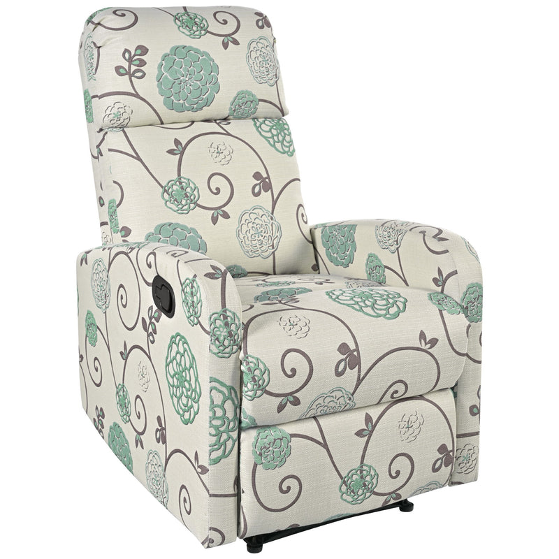 Modern Manual Recliner, Home Theater Chair With Adjustable Backrest For Living Room - Beige / Blue