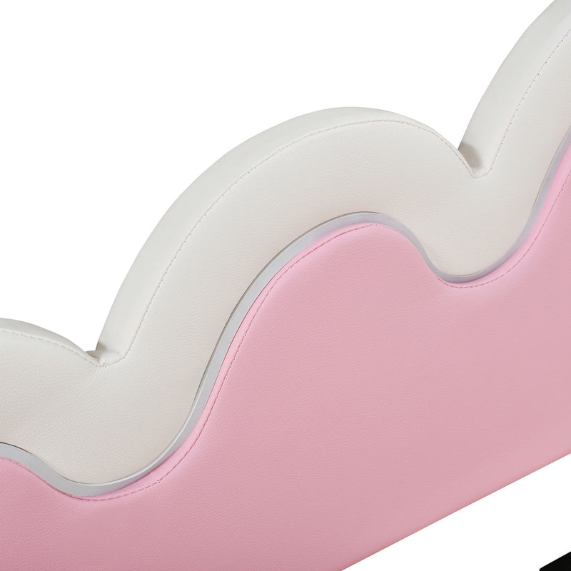 Extending Daybed With LED Lights, Modern Upholstered Princess Daybed With Crown Headboard