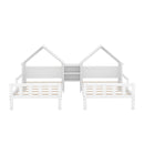 Double Twin Size Platform Bed with House-shaped Headboard and a Built-in Nightstand, White