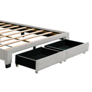 CORDUROY VELVET QUEEN FOOTBOARD DRAWER STORAGE UPHOLSTERED WINGBACK BED NO BOX SPRING REQUIRE GRAY