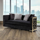 Fergal - Loveseat With 4 Pillows - Black Velvet & Gold