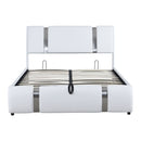 Full Size Upholstered Faux Leather Platform bed with a Hydraulic Storage System, White