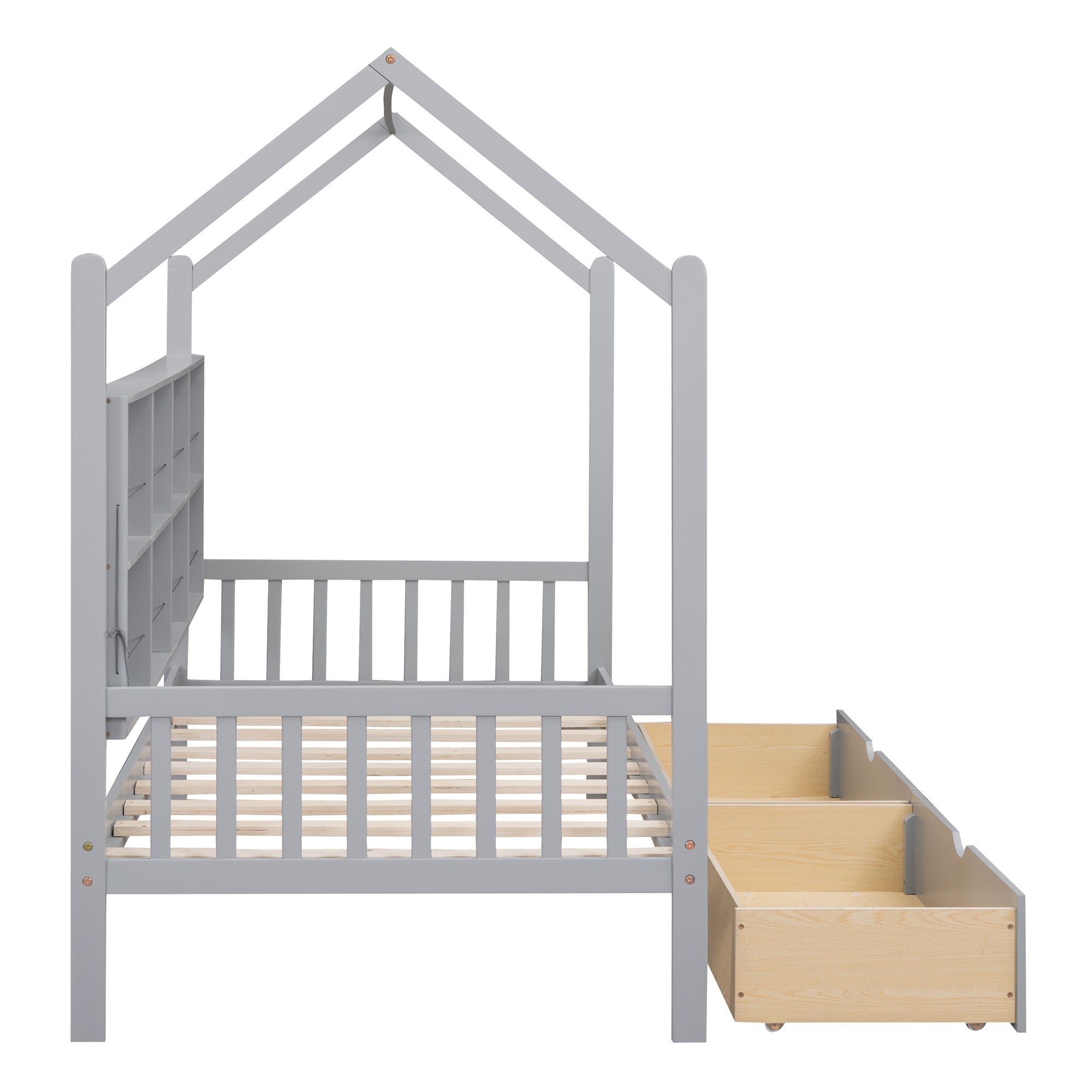 Wooden Twin Size House Bed with 2 Drawers,Kids Bed with Storage Shelf, Gray - Atlantic Fine Furniture Melbourne FL