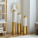 Modern Droplet Shaped Floor Vase Set Honeycomb Design, 3 Piece Metal Decorative Vases For Home Interior Display - Gold / White