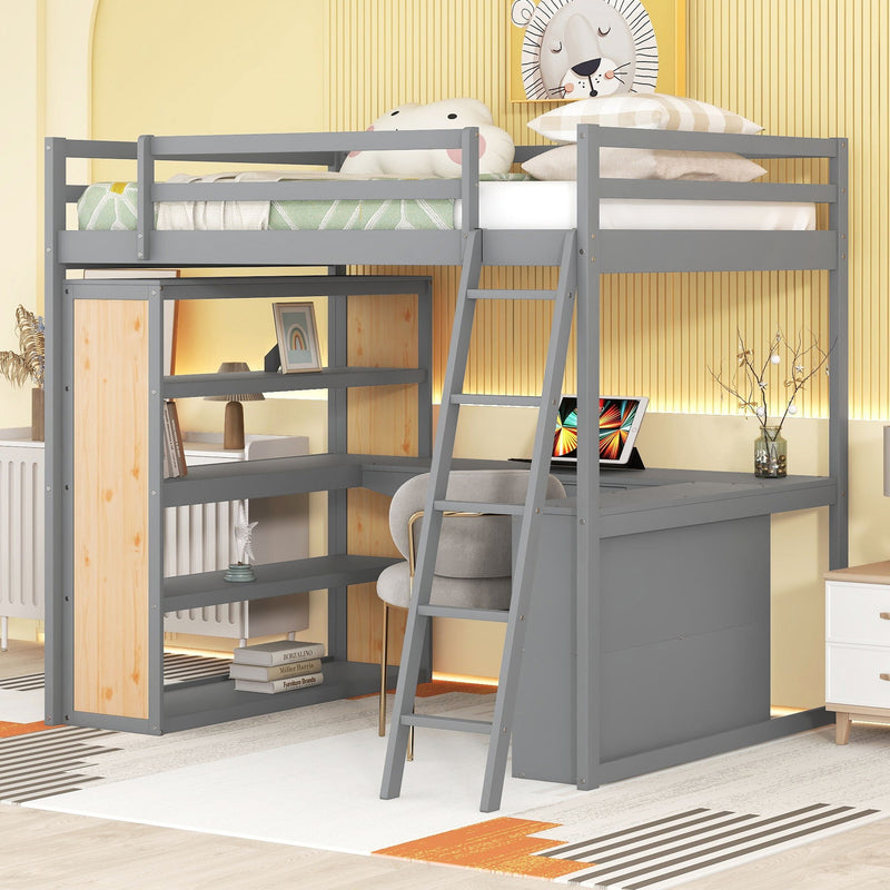 Loft Bed With Ladder, Shelves, And Desk