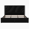 Modern Upholstered LED Bed Frame With Storage Drawers, Wingback Headboard, RGB Light