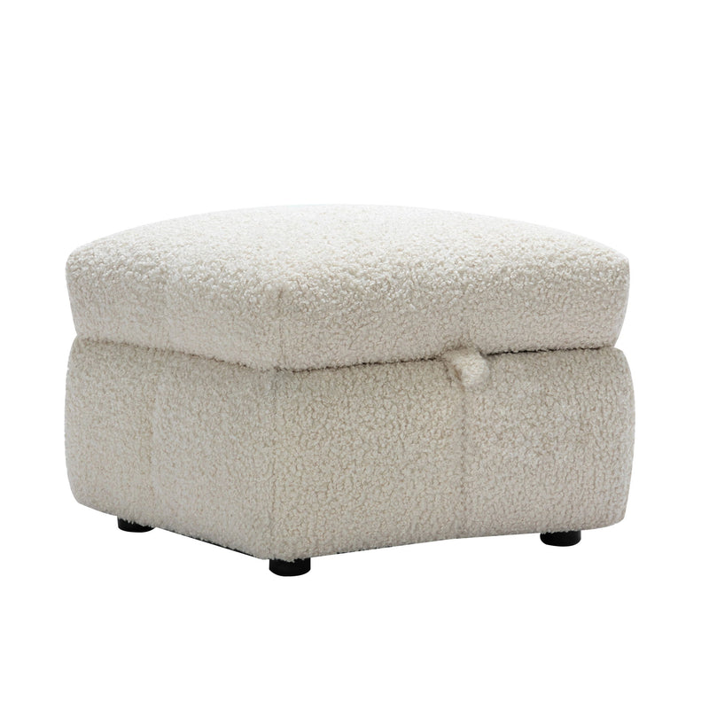 Sectional Sofa Cozy Teddy Fleece Sectional Sofa Couch With Two USB Ports A Movable Storage Ottoman And Two Lumbar Pillows For Living Room