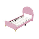 Twin Size Upholstered Platform Bed with Classic Semi-circle Shaped headboard and Mental Legs, Velvet, Pink