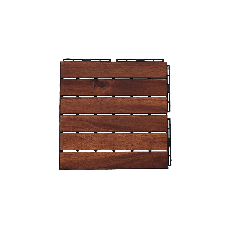 Interlocking Deck Tiles Striped Pattern, Waterproof Anti Mildew Brown