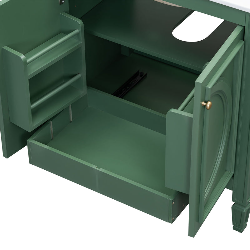 30" Bathroom Vanity With Sink, 2 Doors With Shelf, Soft Close Door Hinges, Vintage Style - Green