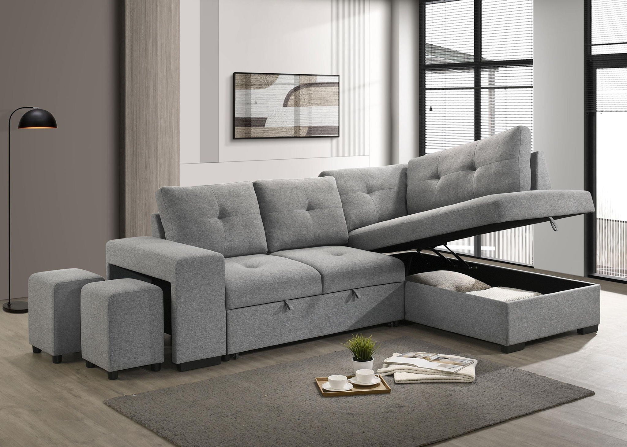 Roanne Fabric Upholstered Sleeper Sectional Sofa Grey - Atlantic Fine Furniture Melbourne FL