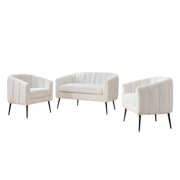 3 Piece Small Living Room Furniture Set, Sofa Loveseat & 2 Armchairs - Ivory