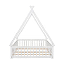 Full Tent-shaped Floor Bed, with Guardrails, Slats, Door ,White