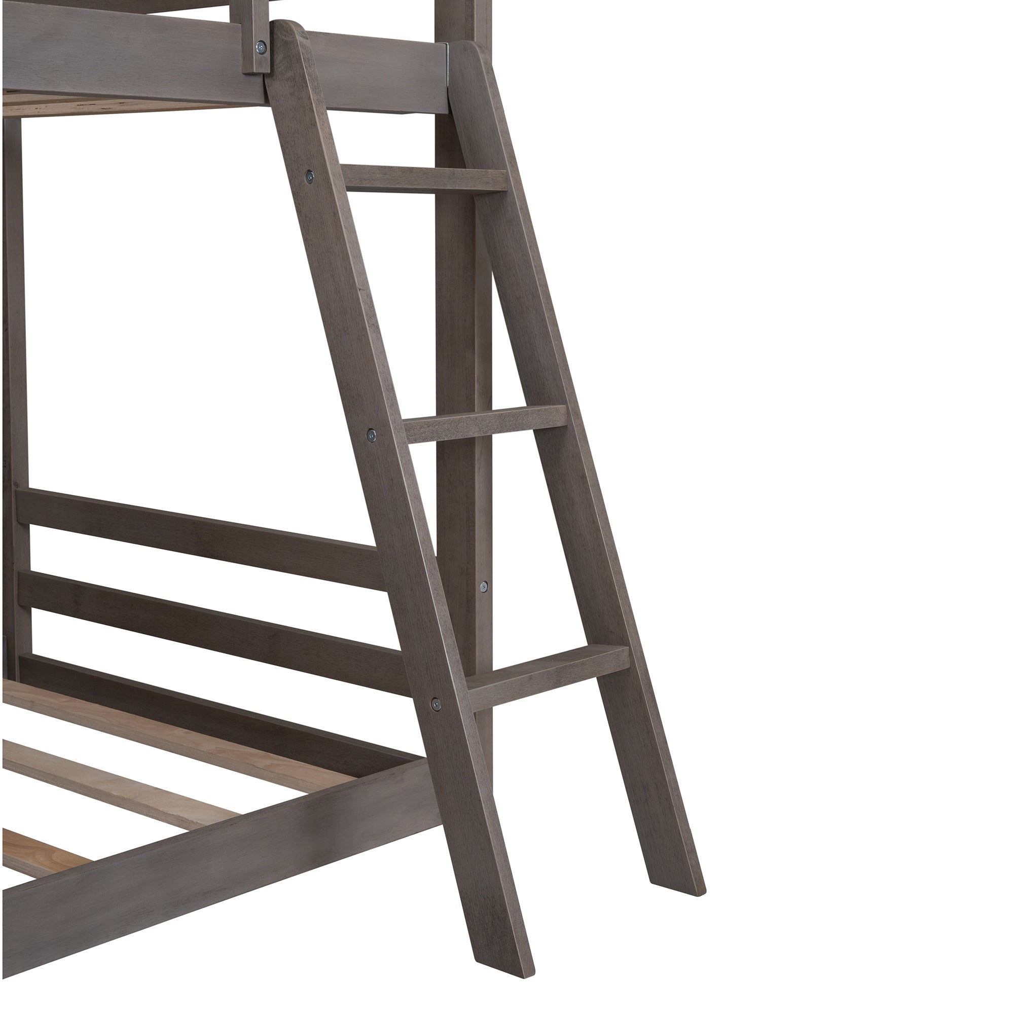 Twin Over Twin Bunk Bed Wood Bed with Roof, Window, Slide, Ladder ,Antique Gray(OLD SKU:LP000059AAE) - Atlantic Fine Furniture Melbourne FL