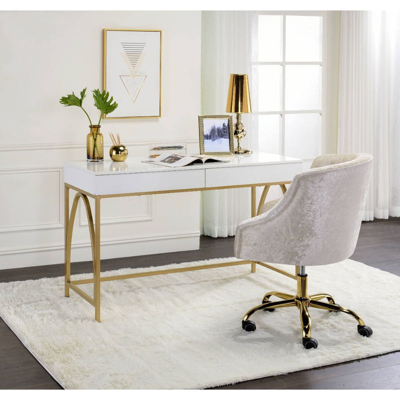 Lightmane - Desk - White High Gloss & Gold