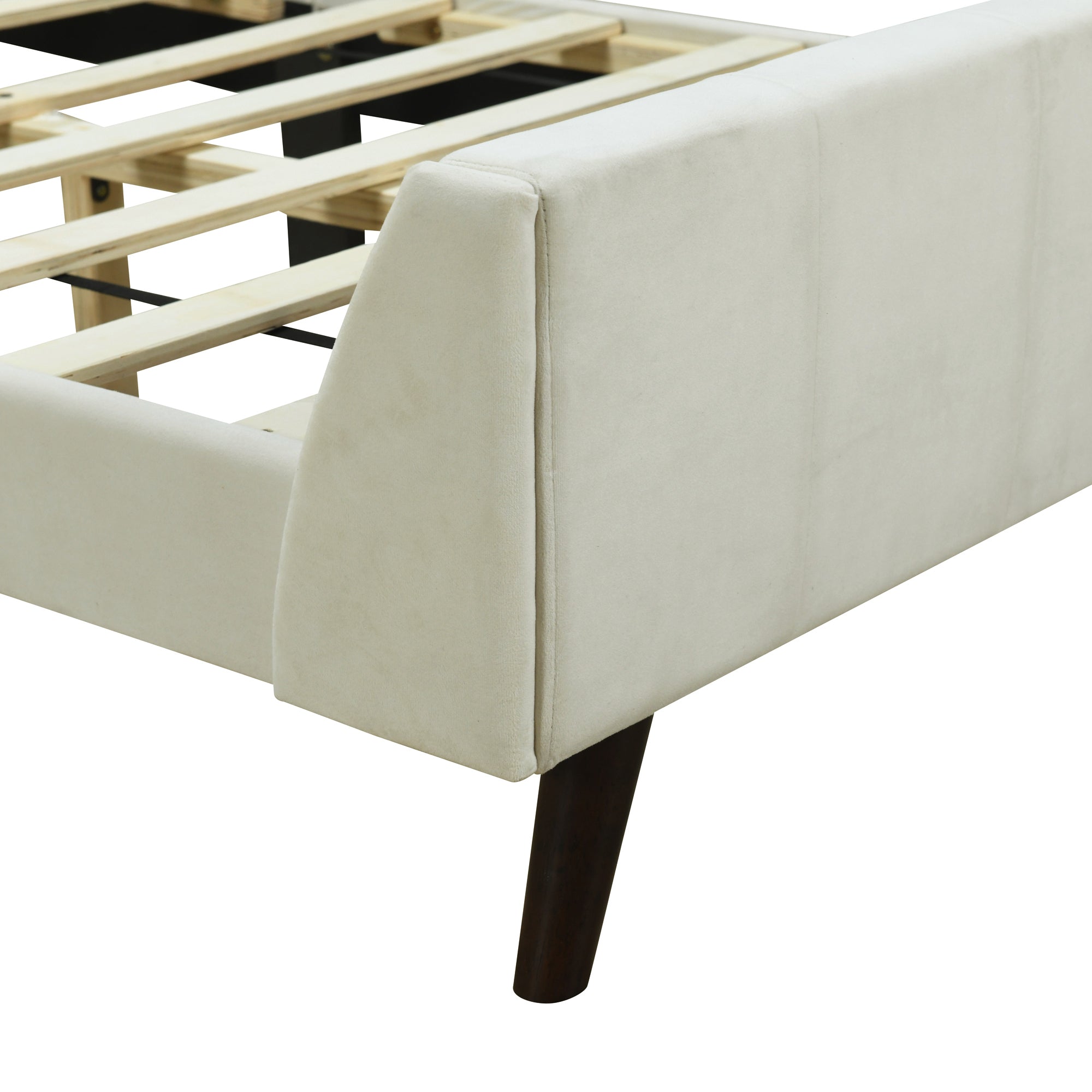 Twin Size Upholstered Platform Bed, Velvet, Beige - Atlantic Fine Furniture Melbourne FL