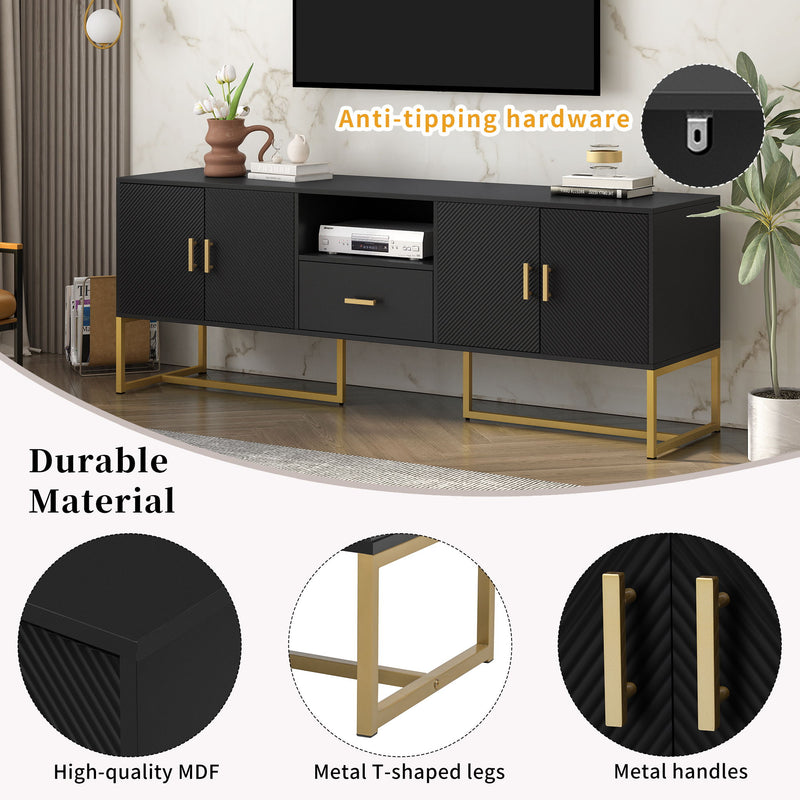 TV Cabinet With 1 Drawer, 2 Cabinets, Handles And Anti-Tip Device