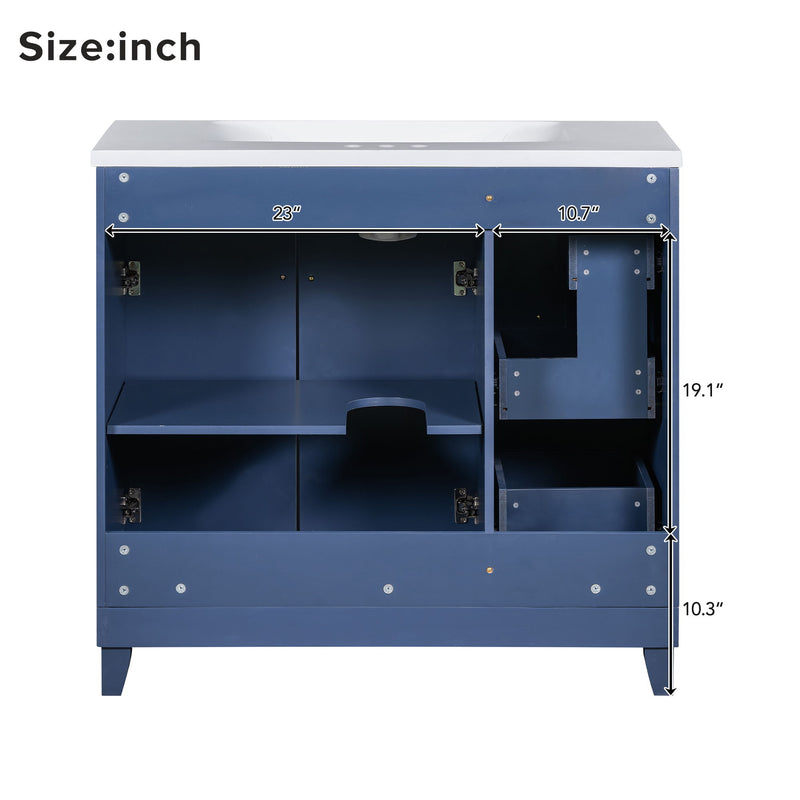 Bathroom Vanity, Transitional Style Bathroom Cabinet With Resin Sink, Single Bathroom Cabinet, With 2 Drawers And 1 Adjustable Storage Shelf, 2 Soft-Close Doors