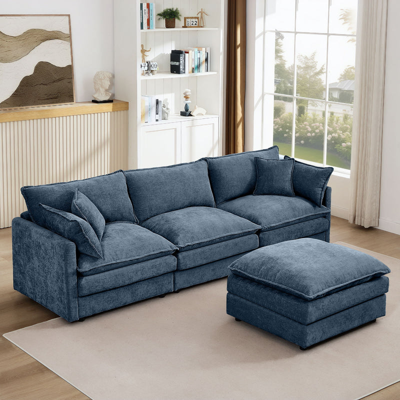 Contemporary Modular Sectional Sofa Set With Movable Ottoman