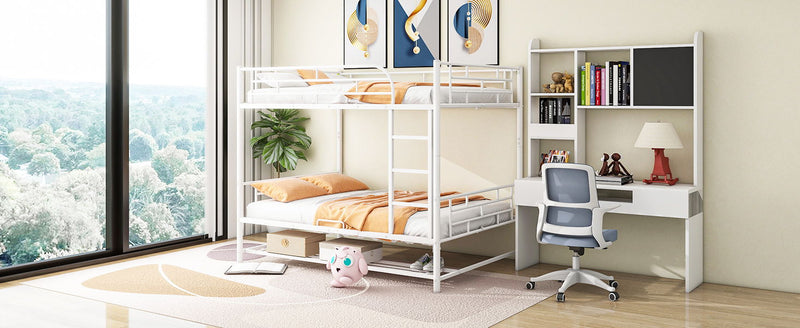 Metal Bunk Bed With Shelf And Guardrails