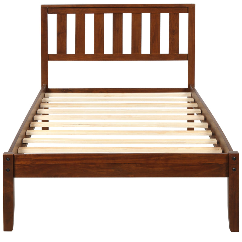 Wood Platform Bed with Headboard/Wood Slat Support.Twin (Walnut)