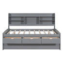 Captain Bed With Built In Bookshelves, 3 Storage Drawers, And Trundle
