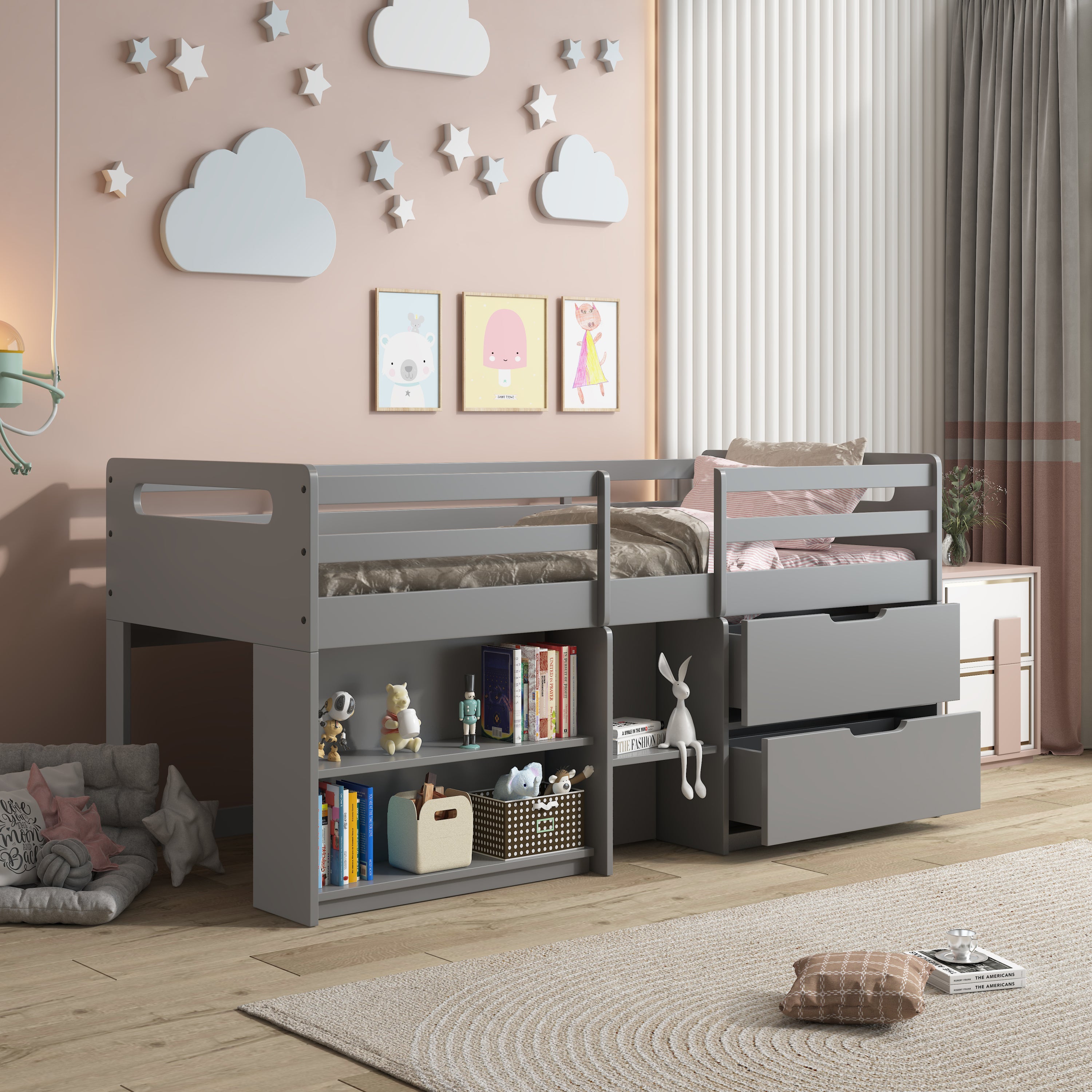 ACME Fabiana Twin Loft Bed w/Storage, Gray Finish BD01375 - Atlantic Fine Furniture Melbourne FL