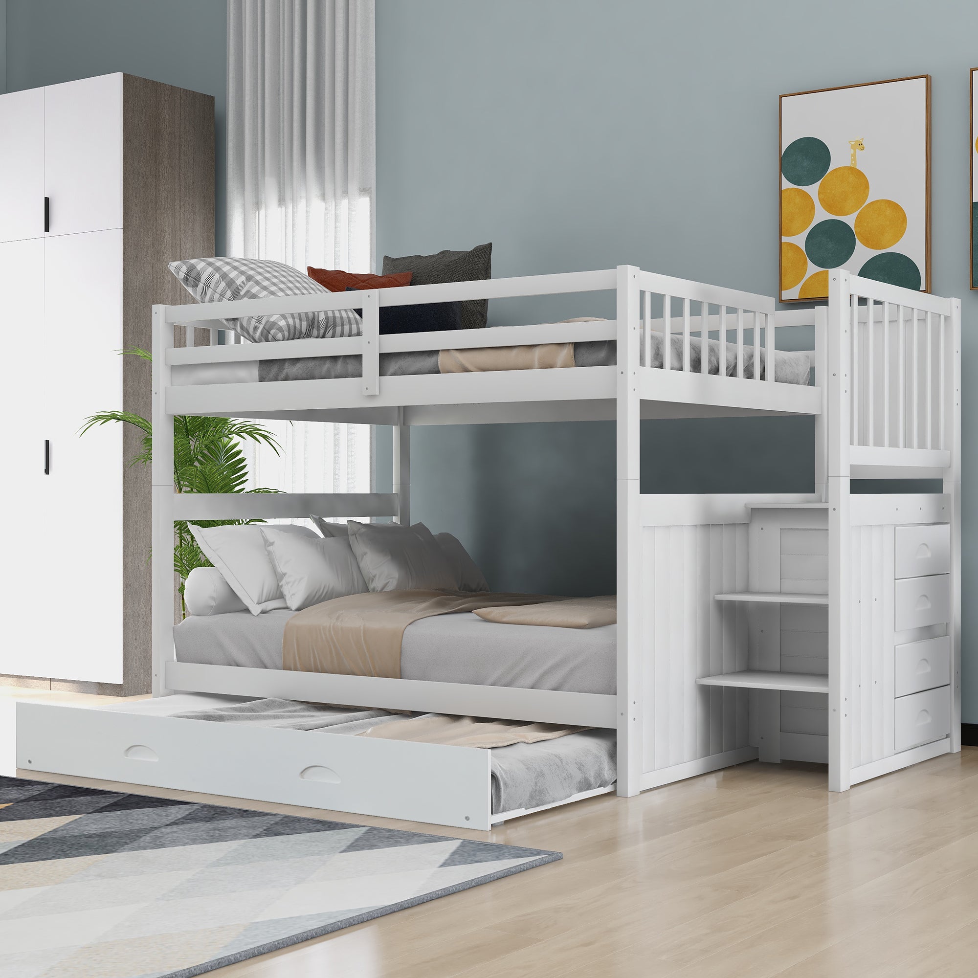 Full over Full Bunk Bed with Twin Size Trundle, White (old sku: LT000026AAK ) - Atlantic Fine Furniture Melbourne FL