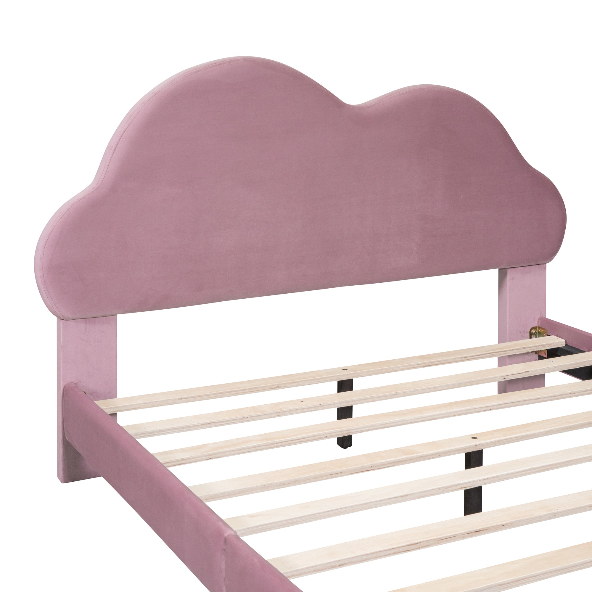 Full size Upholstered Cloud-Shape Bed ,Velvet Platform Bed with Headboard,No Box-spring Needed,Pink - Atlantic Fine Furniture Melbourne FL