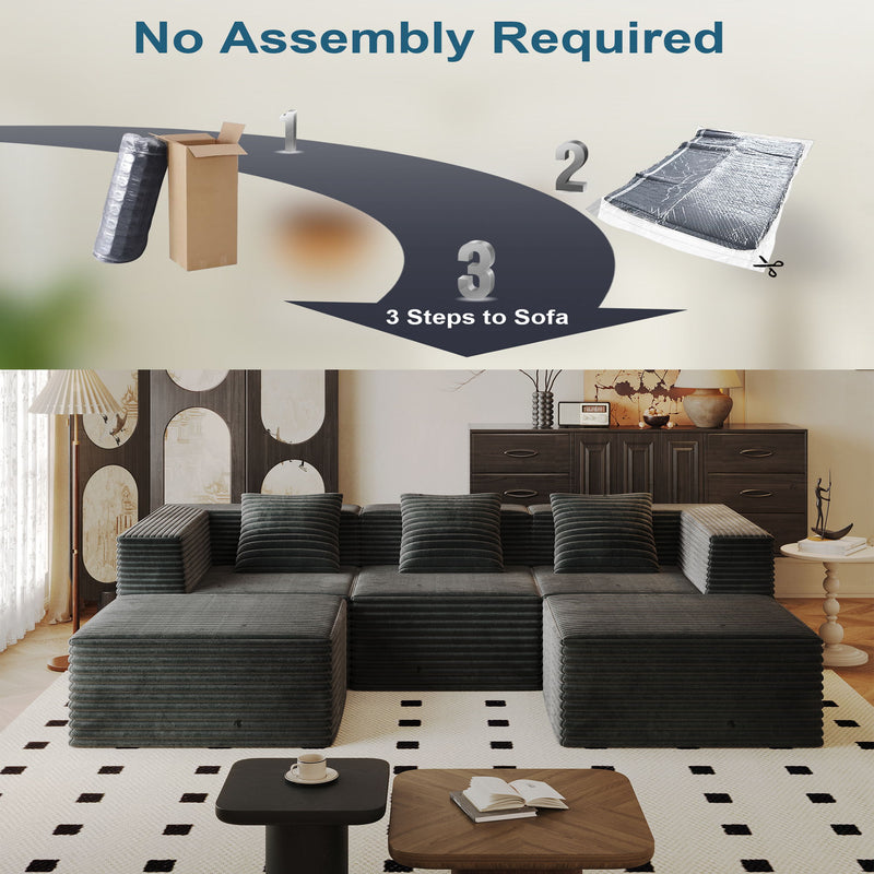 Compression Sofa With 2 Ottomans