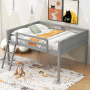 Full Size Wood Loft Bed with Ladder, ladder can be placed on the left or right, Gray