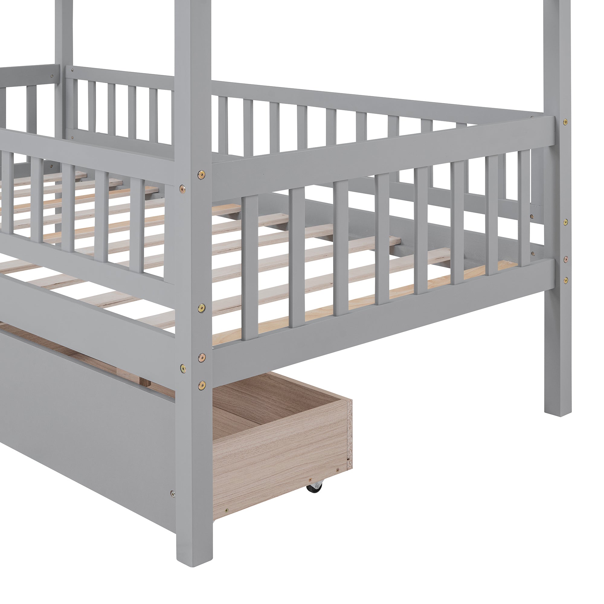 Twin Size Wooden House Bed with Two Drawers, Gray - Atlantic Fine Furniture Melbourne FL