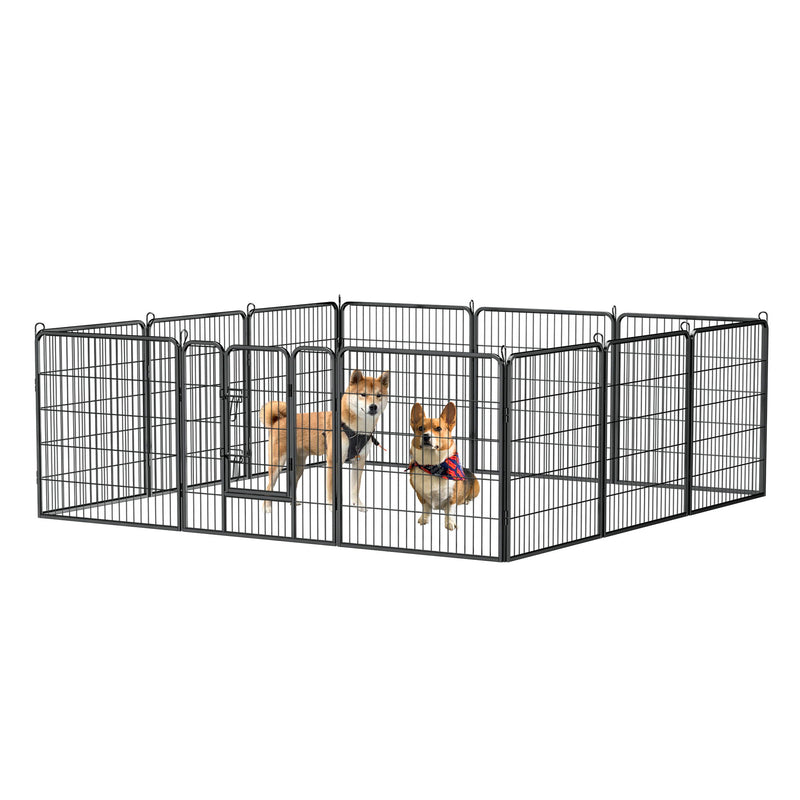 Dog Pens Outdoor Height Foldable 12 Panels Heavy Duty Metal Portable Dog Playpen Indoor Anti Rust Exercise Dog Fence With Doors For Pets Play Pen For RV Camping Yard - Black