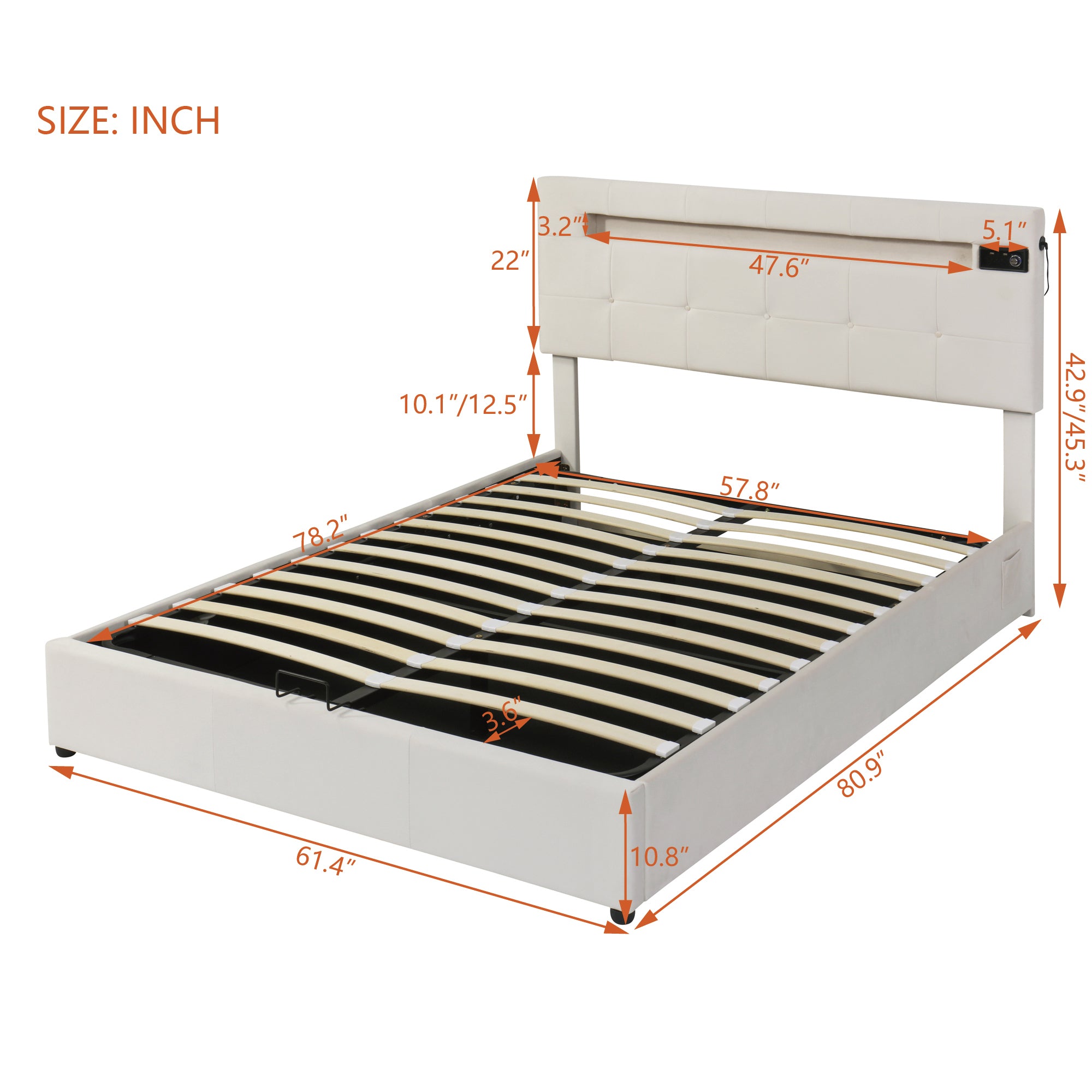 Queen Size Upholstered Bed with LED Light and Integrated Bluetooth Audio System, Modern Platform Bed with Hydraulic Storage System and USB Port, Velvet , Beige - Atlantic Fine Furniture Melbourne FL