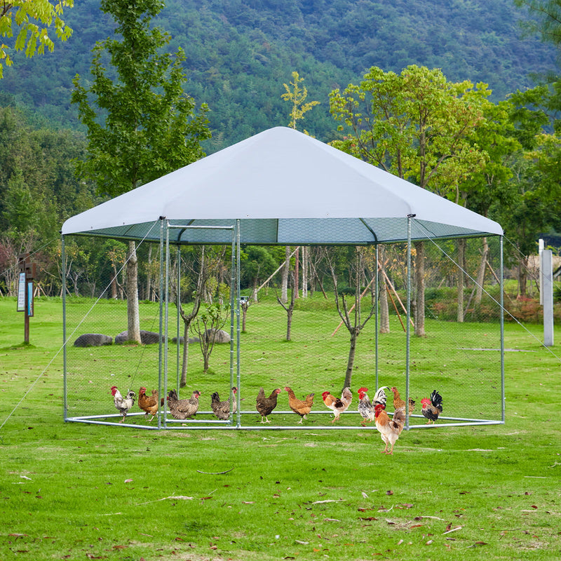 Large Chicken Coop Hexagonal, Steel Wire Dipped Plastic Mesh, Oxford Cloth Plated Waterproof And UV Resistant, Ducks, Rabbits, Sheep And Birds Outdoor House - Silver