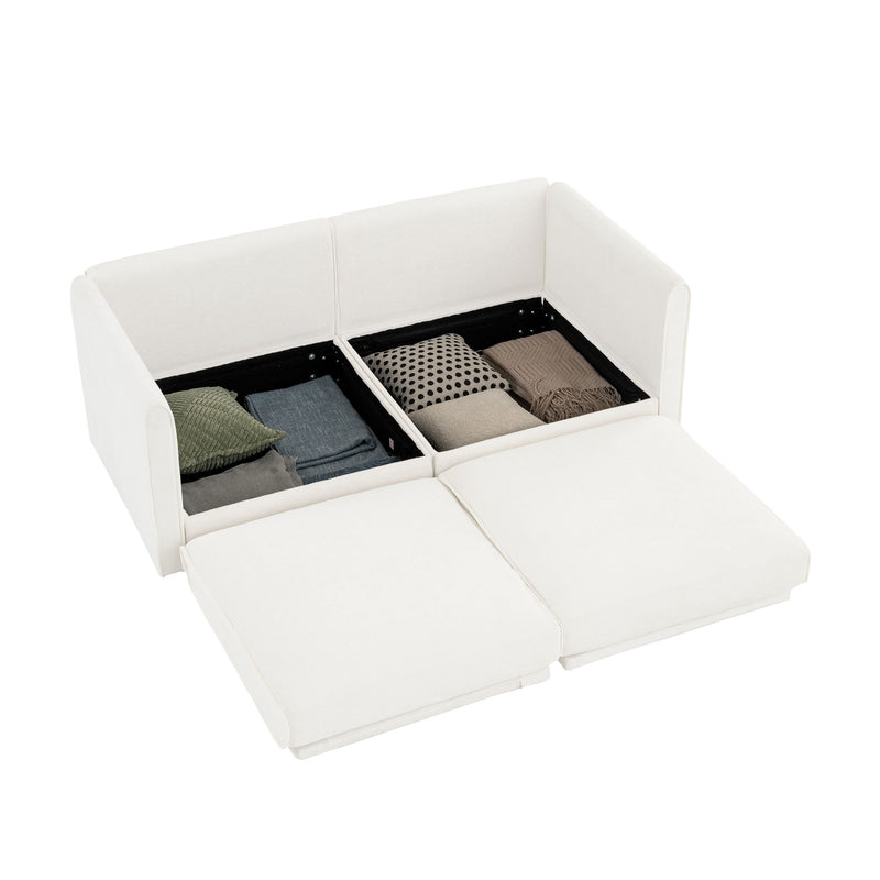 Stylish Chenille Sofa With Storage Seat And Cylindrical Backrest