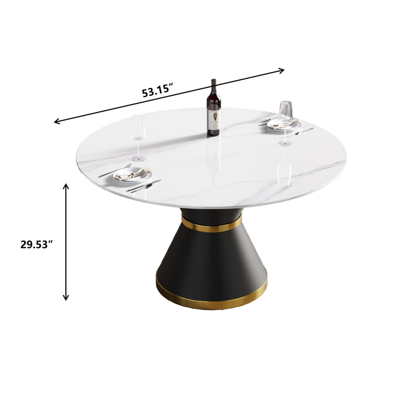 Modern Artificial Stone Round Carbon Steel Base Dining Table, Can Accommodate 6 People