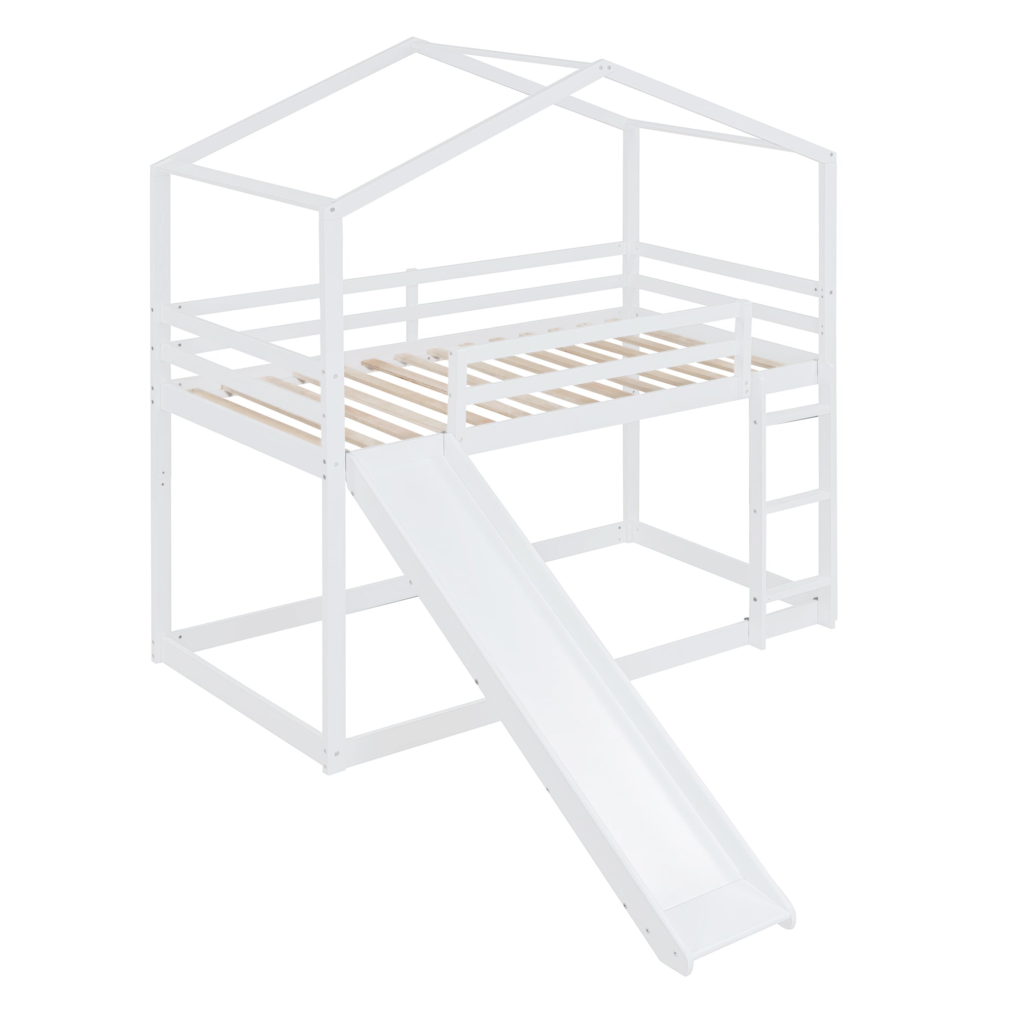 Twin Over Twin Bunk Bed with Roof, Slide and Ladder, White - Atlantic Fine Furniture Melbourne FL