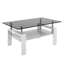 Modern Rectangular Coffee Table With Tempered Transparent Glass Top And Storage Shelf