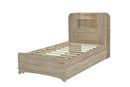Twin Size Storage Platform Bed Frame with with Trundle and Light Strip Design in Headboard,Natural