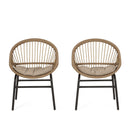 Outdoor Accent Chair With Curved Back And Basket Frame, (Set of 2) - Light Brown / Beige