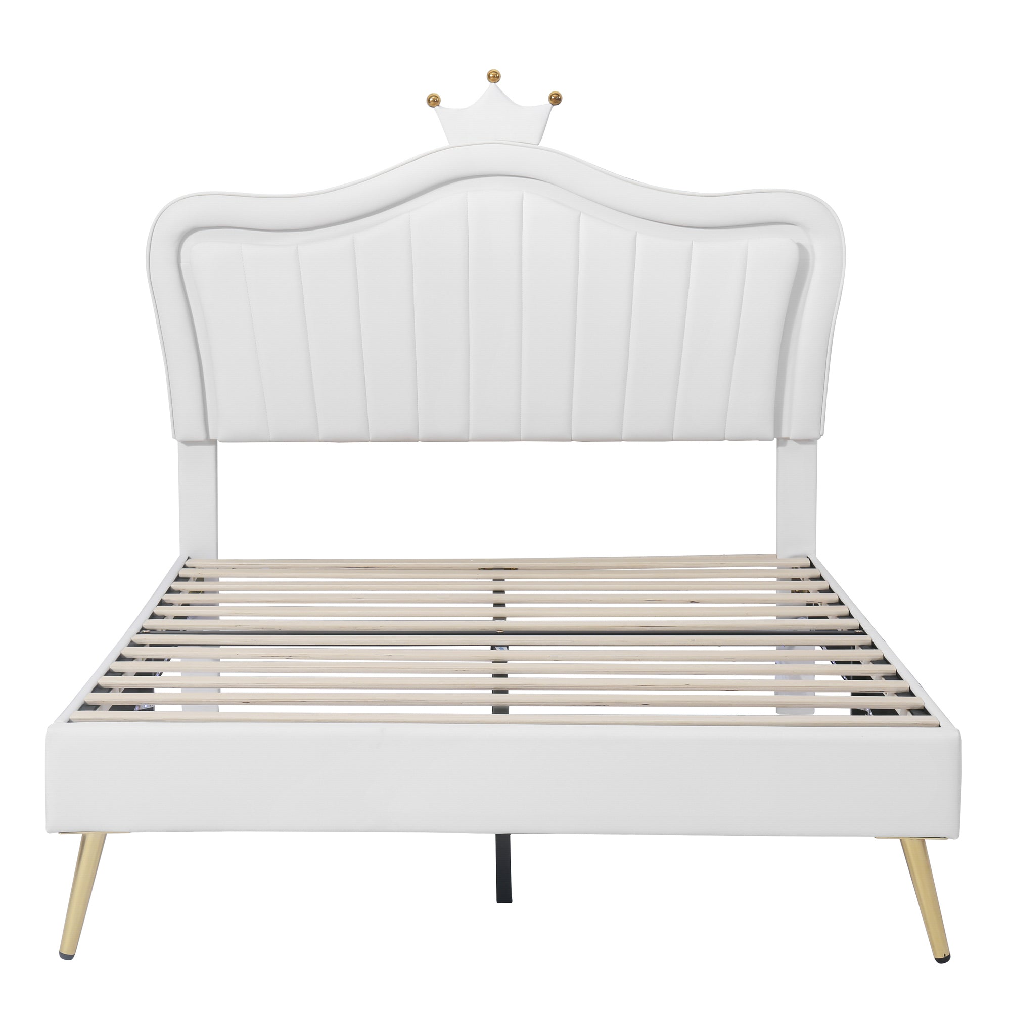 Full Size Upholstered Bed Frame with LED Lights,Modern Upholstered Princess Bed With Crown Headboard,White - Atlantic Fine Furniture Melbourne FL